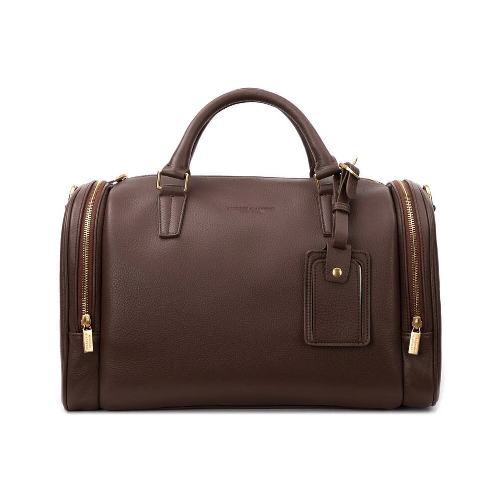 Brandon Blackwood Medium Duffle Bag in Brown Grain Leather with Brass H…
